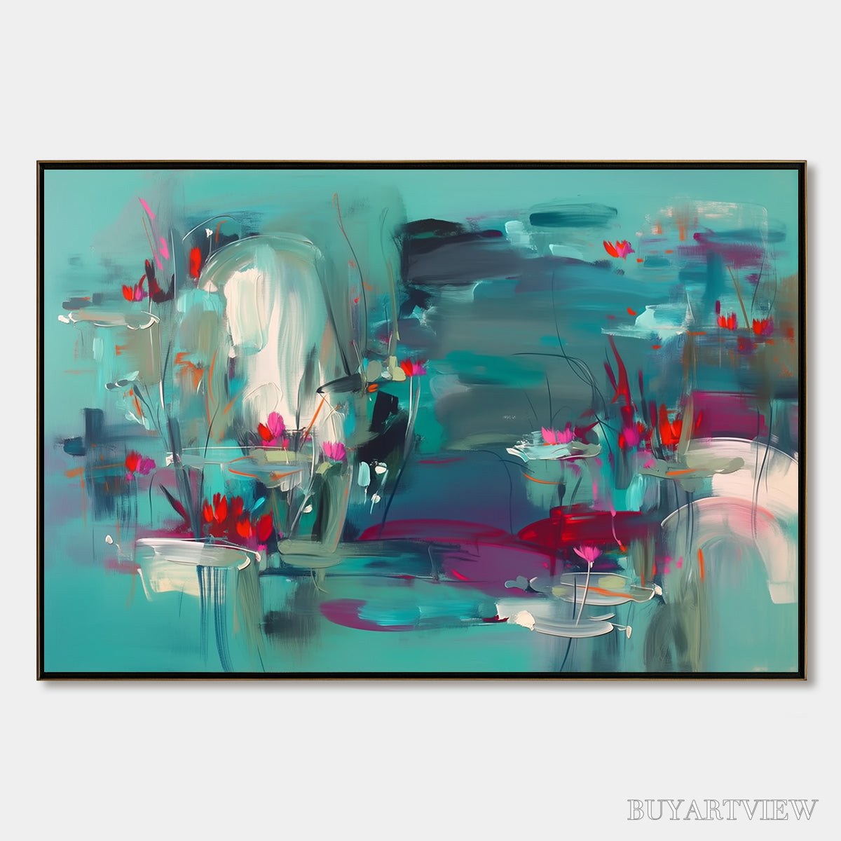 BUYARTVIEW Aquatic Reverie – Vibrant Abstract Water Lily Pond Painting - image 1