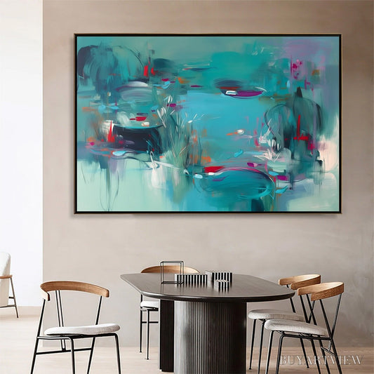 BUYARTVIEW Aquatic Reverie – Vibrant Abstract Water Lily Pond Painting - image 2