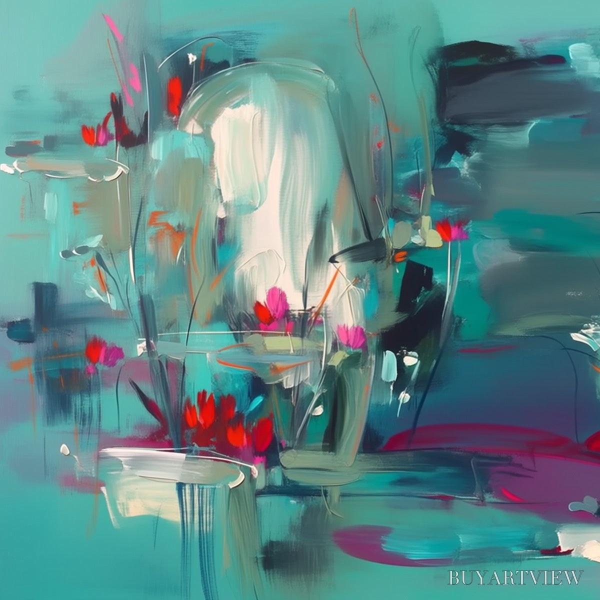 BUYARTVIEW Aquatic Reverie – Vibrant Abstract Water Lily Pond Painting - image 3