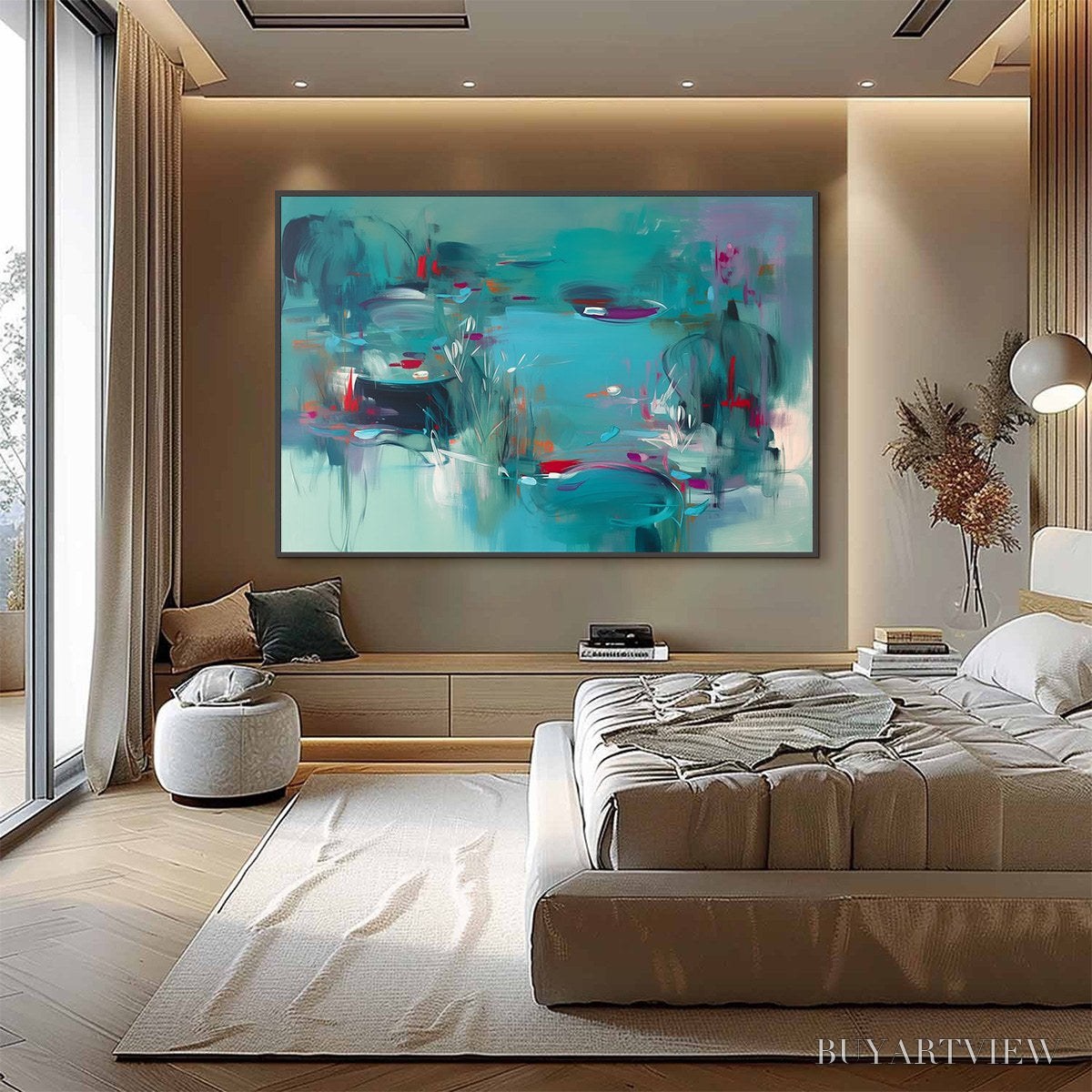 BUYARTVIEW Aquatic Reverie – Vibrant Abstract Water Lily Pond Painting - image 4