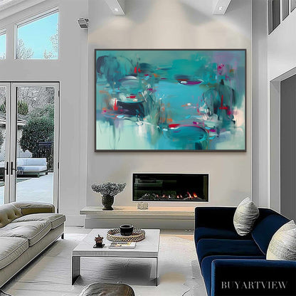 BUYARTVIEW Aquatic Reverie – Vibrant Abstract Water Lily Pond Painting - image 6