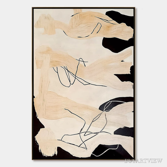 BUYARTVIEW Echoes of Silence – Vertical Wabi Sabi Abstract Painting in Neutral Tones - image 1