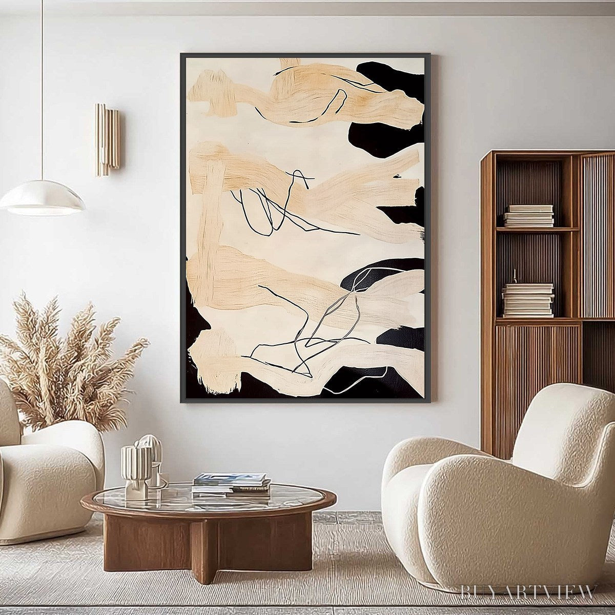 BUYARTVIEW Echoes of Silence – Vertical Wabi Sabi Abstract Painting in Neutral Tones - image 2
