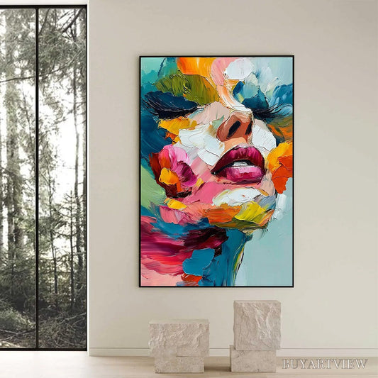 BUYARTVIEW Vibrant Repose – Colorful Abstract Portrait Impasto Oil Painting - image 2