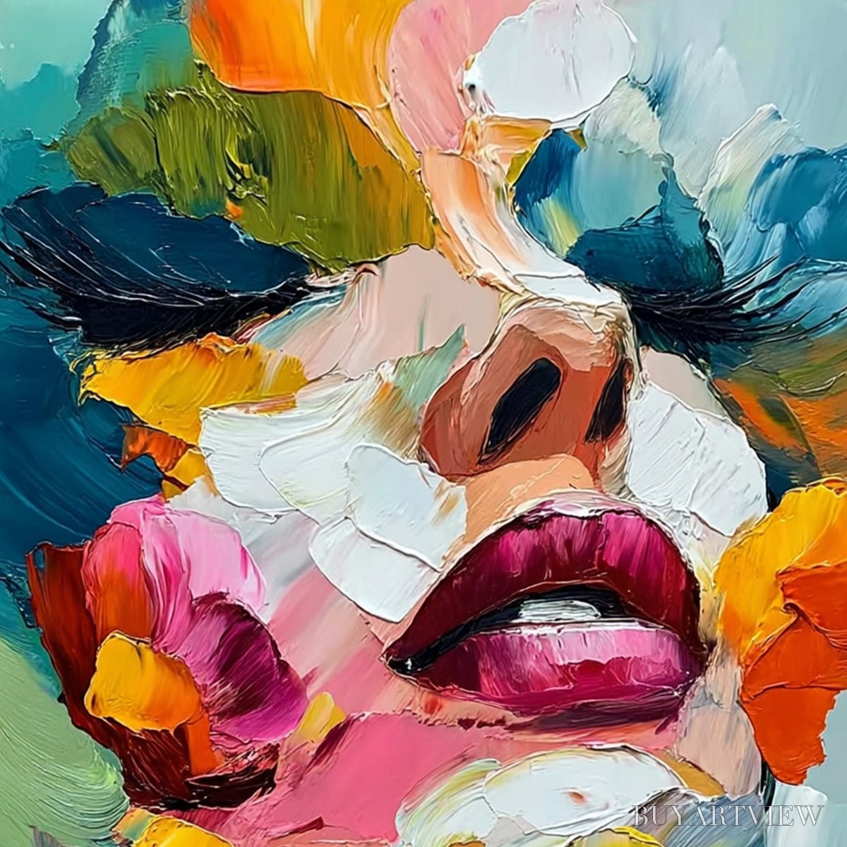 BUYARTVIEW Vibrant Repose – Colorful Abstract Portrait Impasto Oil Painting - image 3