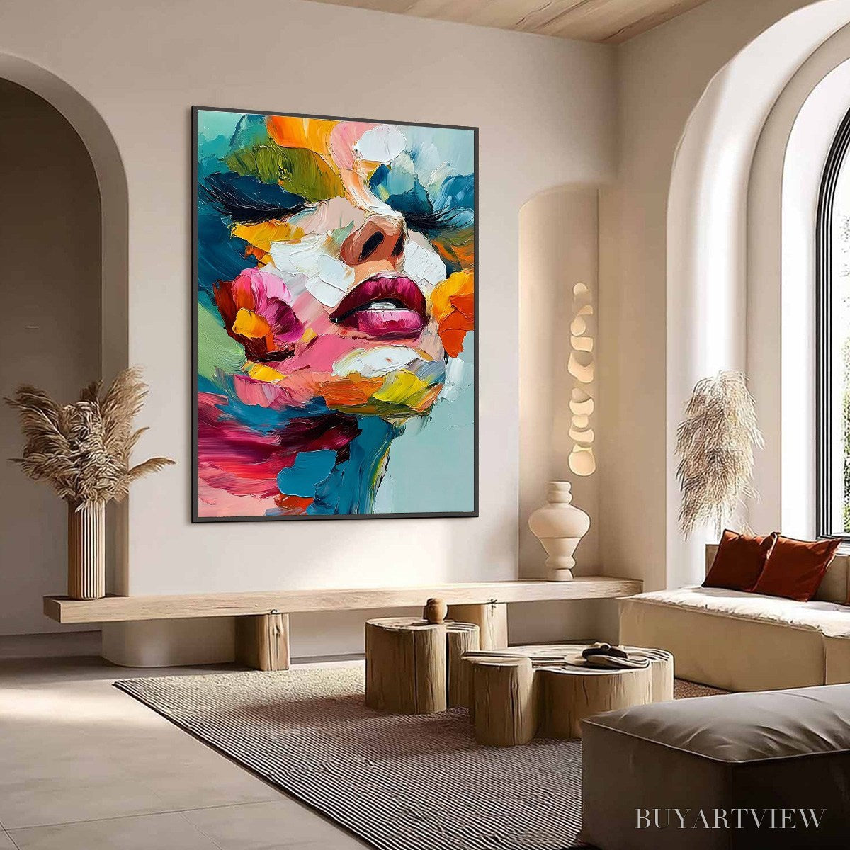 BUYARTVIEW Vibrant Repose – Colorful Abstract Portrait Impasto Oil Painting - image 4