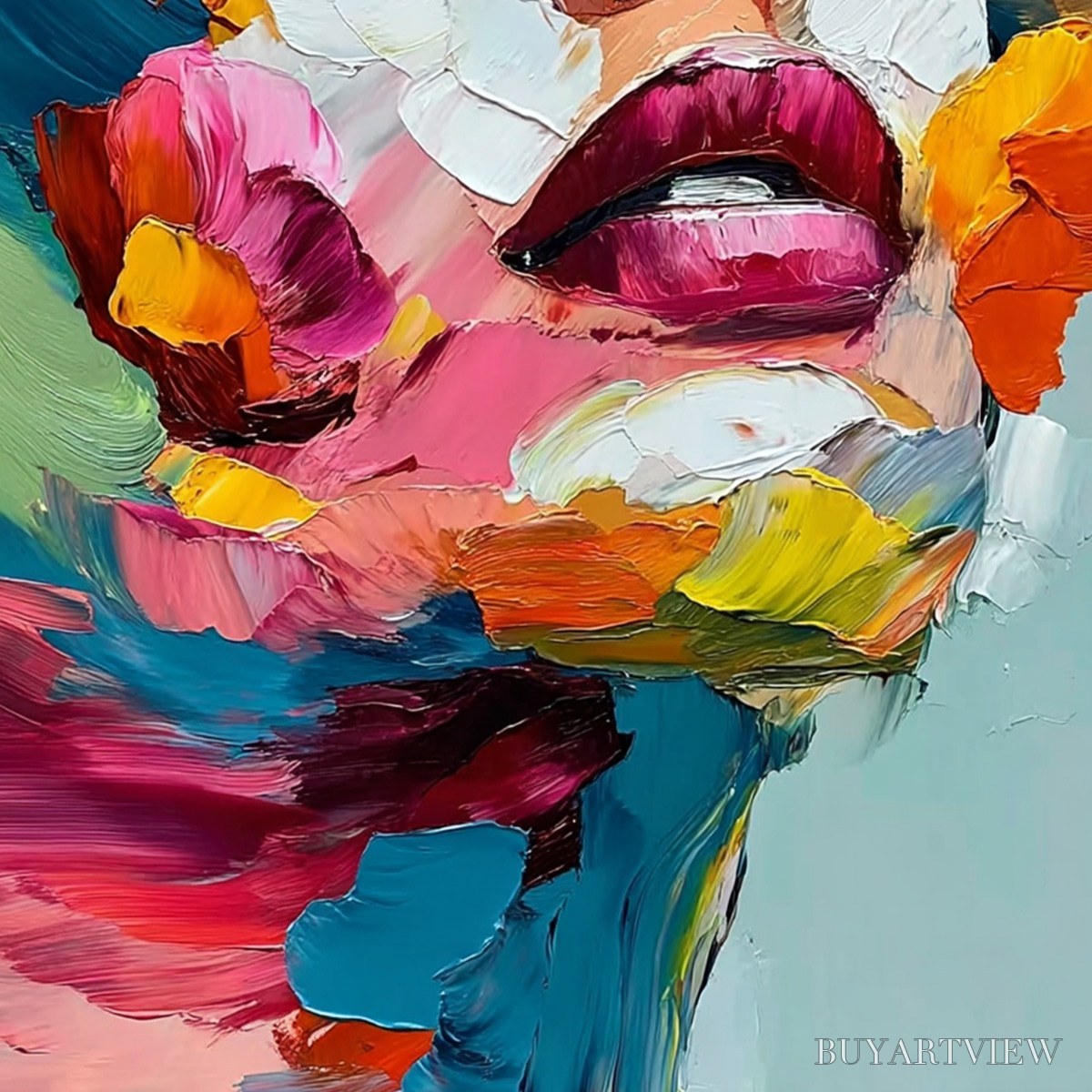 BUYARTVIEW Vibrant Repose – Colorful Abstract Portrait Impasto Oil Painting - image 5