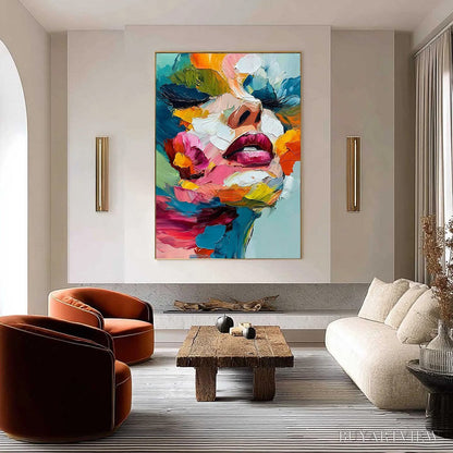 BUYARTVIEW Vibrant Repose – Colorful Abstract Portrait Impasto Oil Painting - image 6