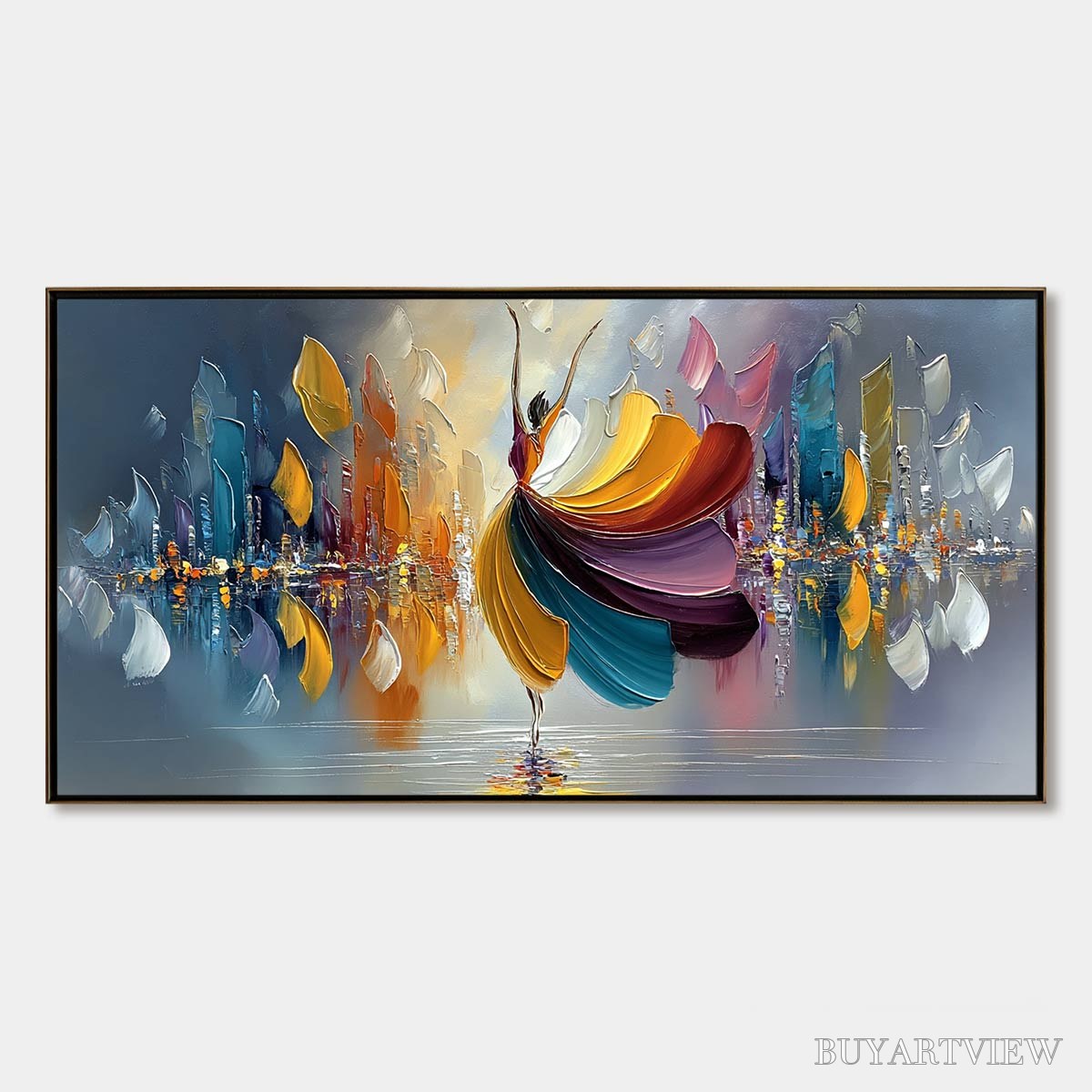 BUYARTVIEW Urban Rhapsody – Textured Palette Knife Painting of a Dancer in a Cityscape - image 1