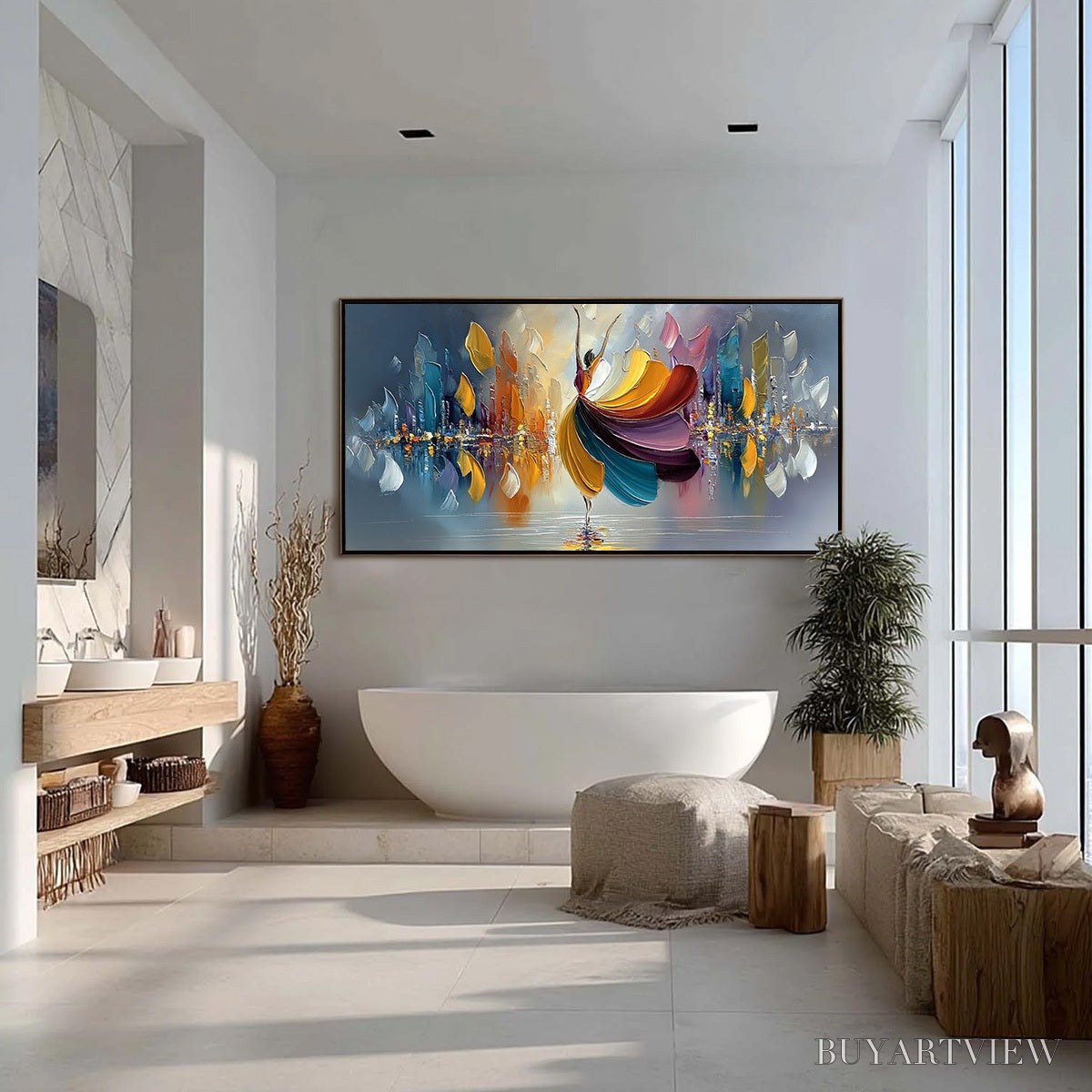 BUYARTVIEW Urban Rhapsody – Textured Palette Knife Painting of a Dancer in a Cityscape - image 4
