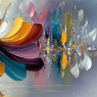 BUYARTVIEW Urban Rhapsody – Textured Palette Knife Painting of a Dancer in a Cityscape - image 5