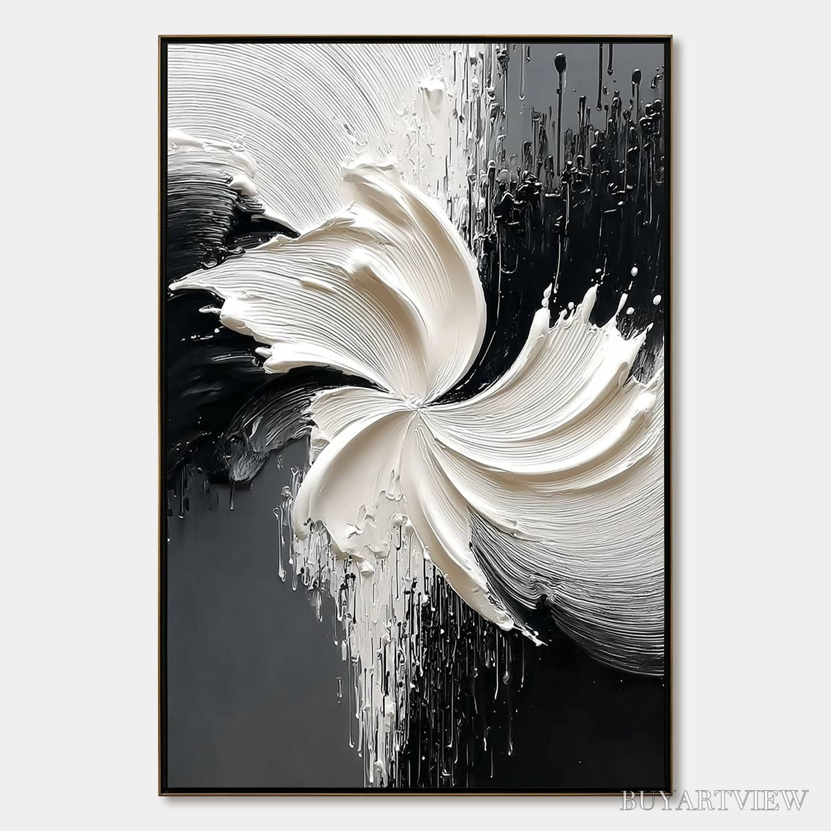 BUYARTVIEW Convergence – Textured Black and White Abstract Impasto Painting - image 1