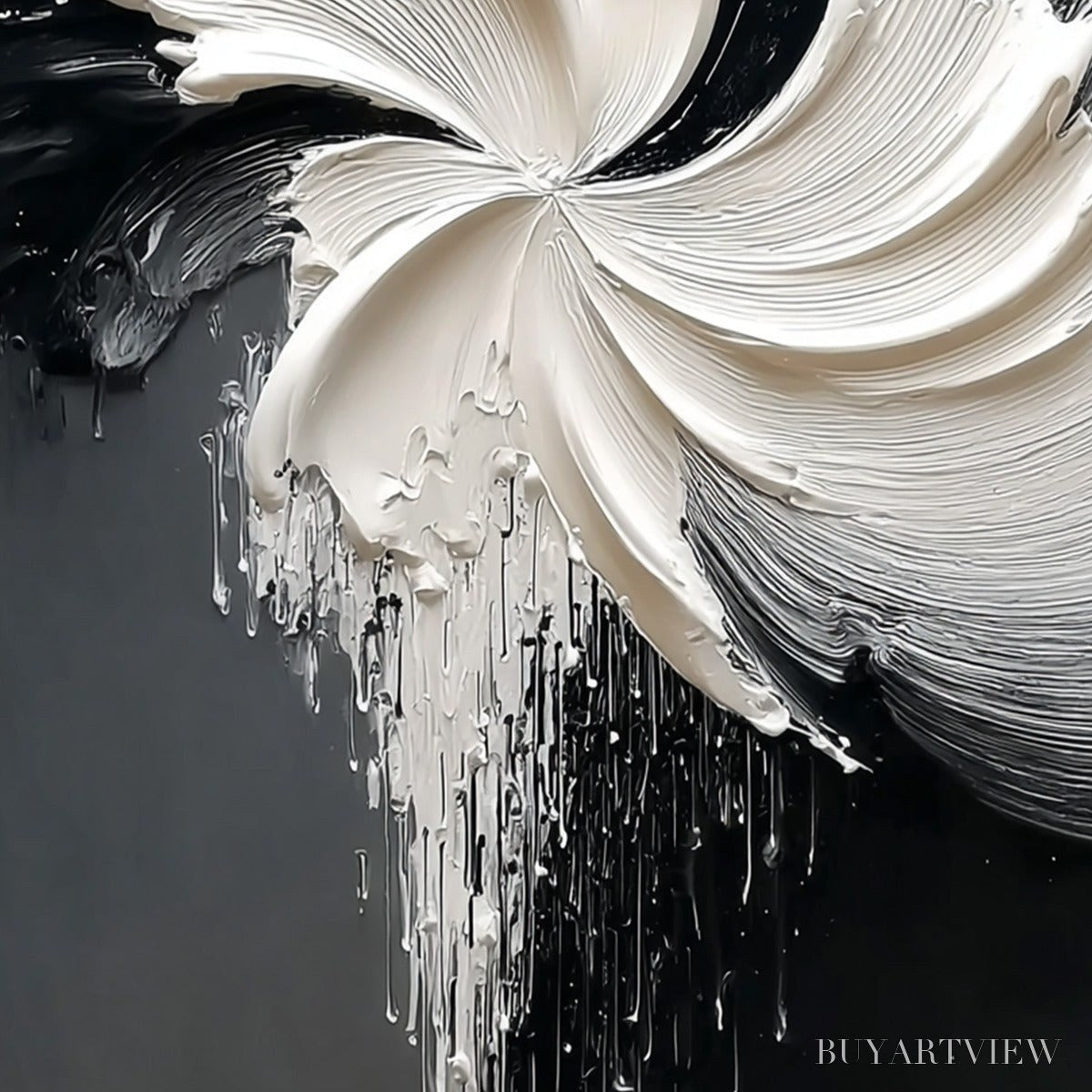 BUYARTVIEW Convergence – Textured Black and White Abstract Impasto Painting - image 3