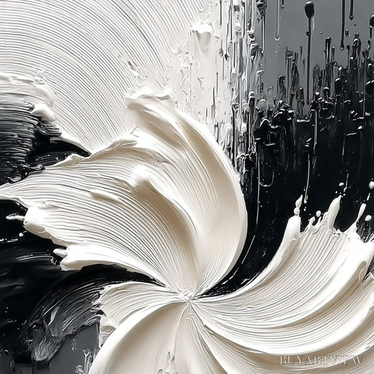 BUYARTVIEW Convergence – Textured Black and White Abstract Impasto Painting - image 5
