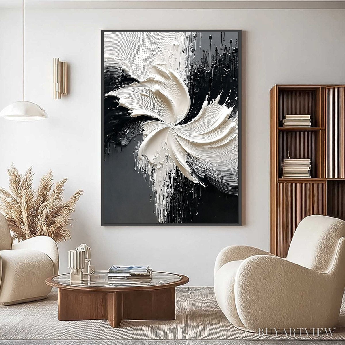 BUYARTVIEW Convergence – Textured Black and White Abstract Impasto Painting - image 6