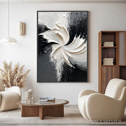 BUYARTVIEW Convergence – Textured Black and White Abstract Impasto Painting - image 6
