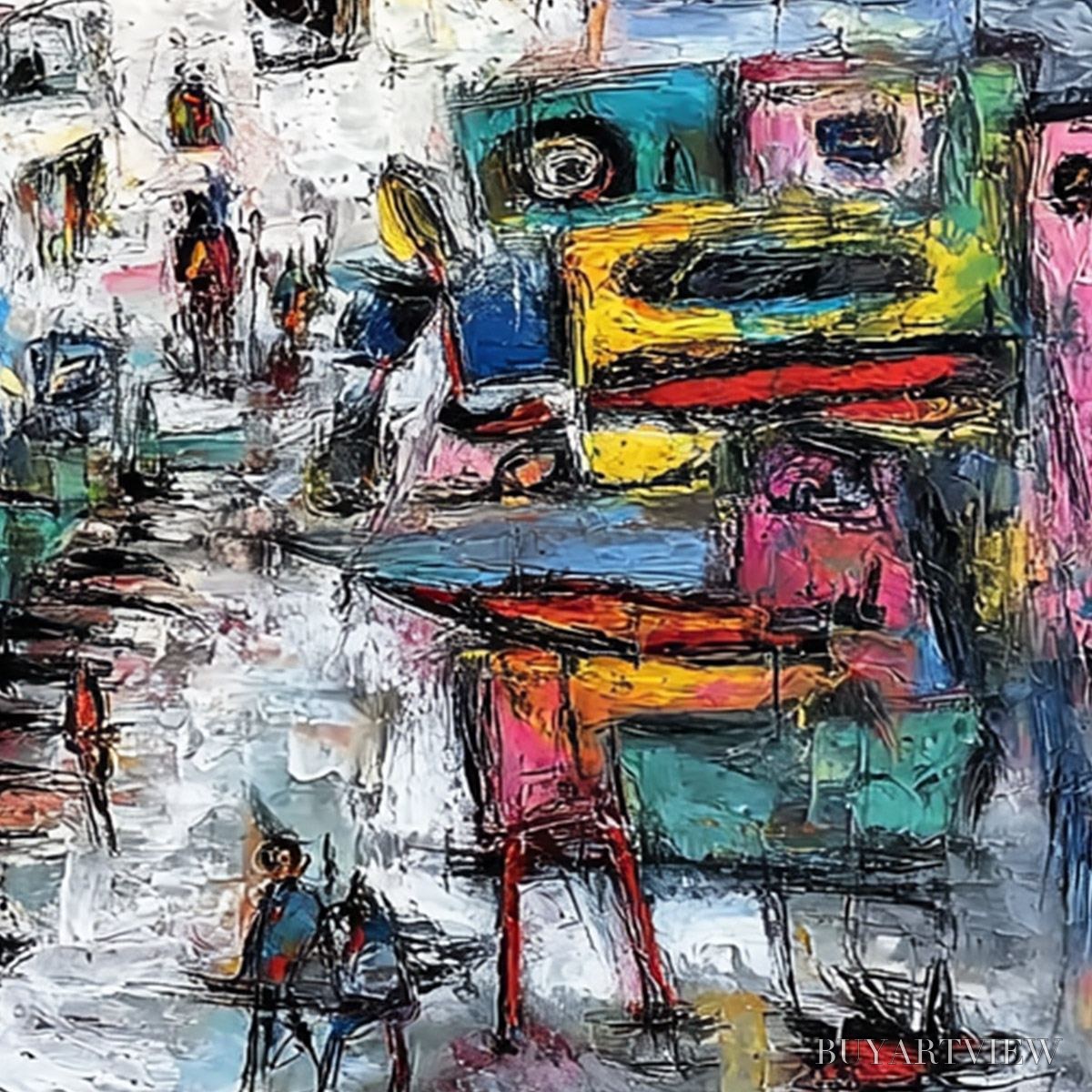 BUYARTVIEW Urban Fantasia – Vibrant and Textured Abstract Cityscape Painting - image 3