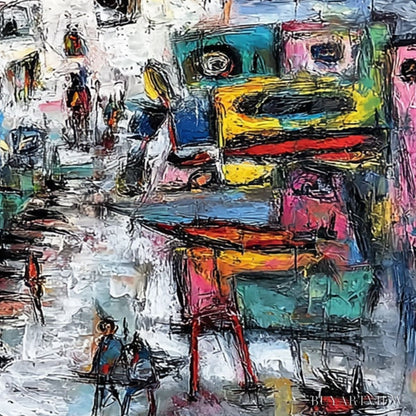 BUYARTVIEW Urban Fantasia – Vibrant and Textured Abstract Cityscape Painting - image 3
