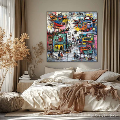 BUYARTVIEW Urban Fantasia – Vibrant and Textured Abstract Cityscape Painting - image 4