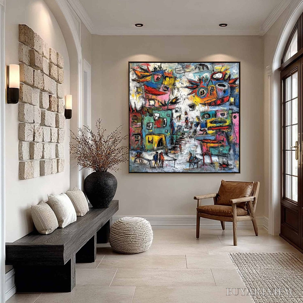 BUYARTVIEW Urban Fantasia – Vibrant and Textured Abstract Cityscape Painting - image 6