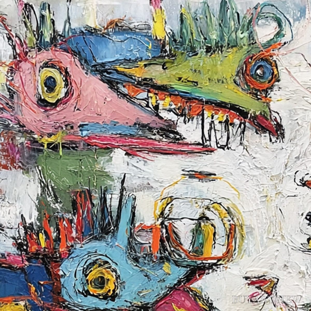 BUYARTVIEW Creature Carnival – Colorful Abstract Impasto Painting with Whimsical Figures - image 3