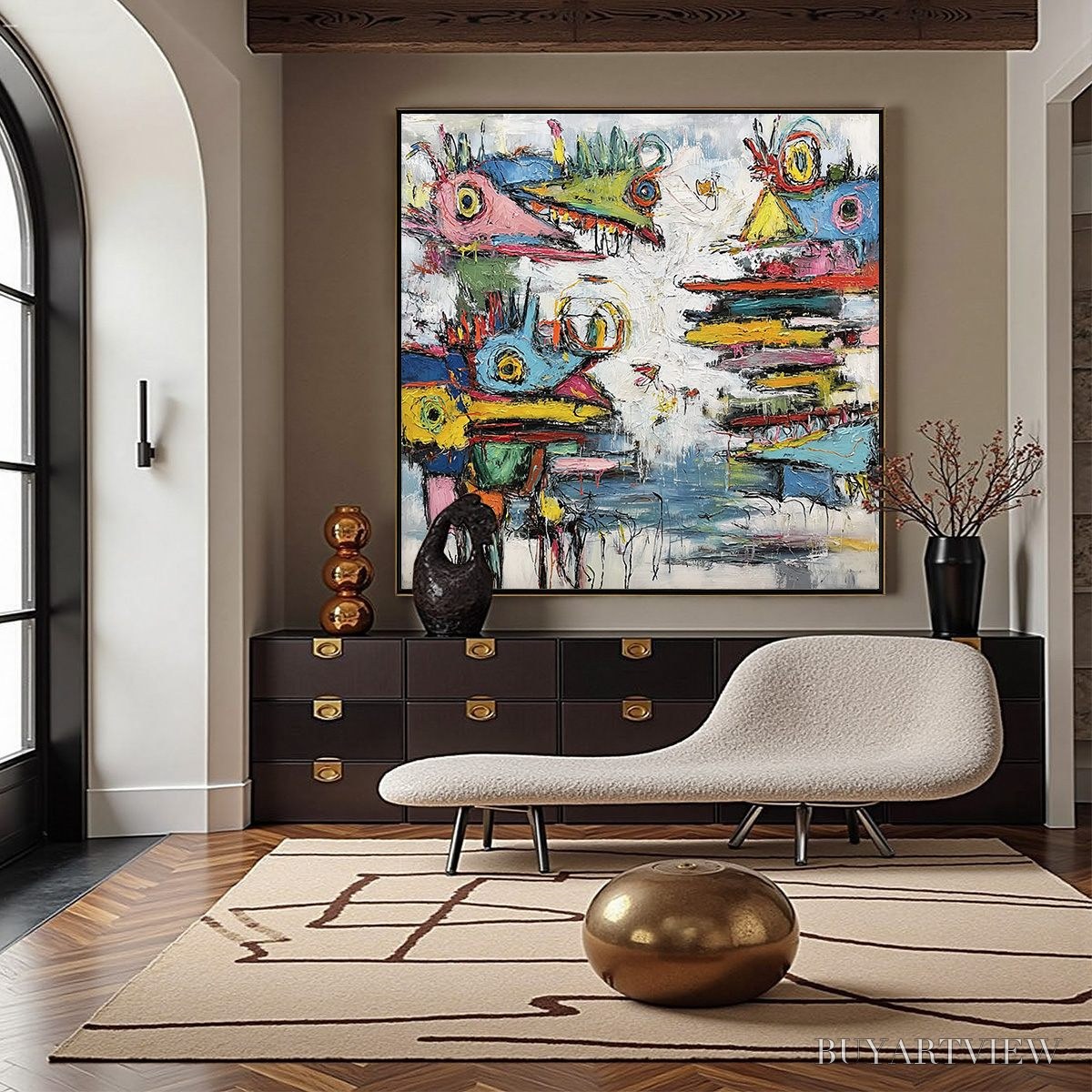 BUYARTVIEW Creature Carnival – Colorful Abstract Impasto Painting with Whimsical Figures - image 4