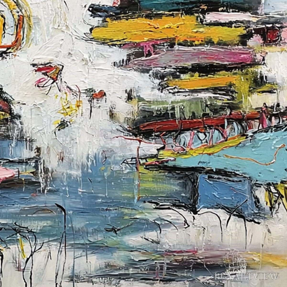 BUYARTVIEW Creature Carnival – Colorful Abstract Impasto Painting with Whimsical Figures - image 5