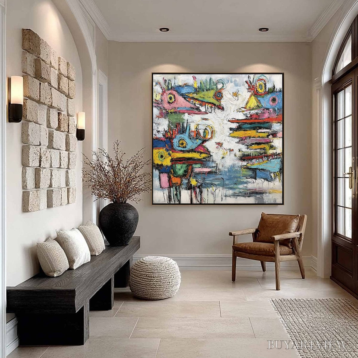 BUYARTVIEW Creature Carnival – Colorful Abstract Impasto Painting with Whimsical Figures - image 6