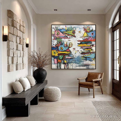 BUYARTVIEW Creature Carnival – Colorful Abstract Impasto Painting with Whimsical Figures - image 6