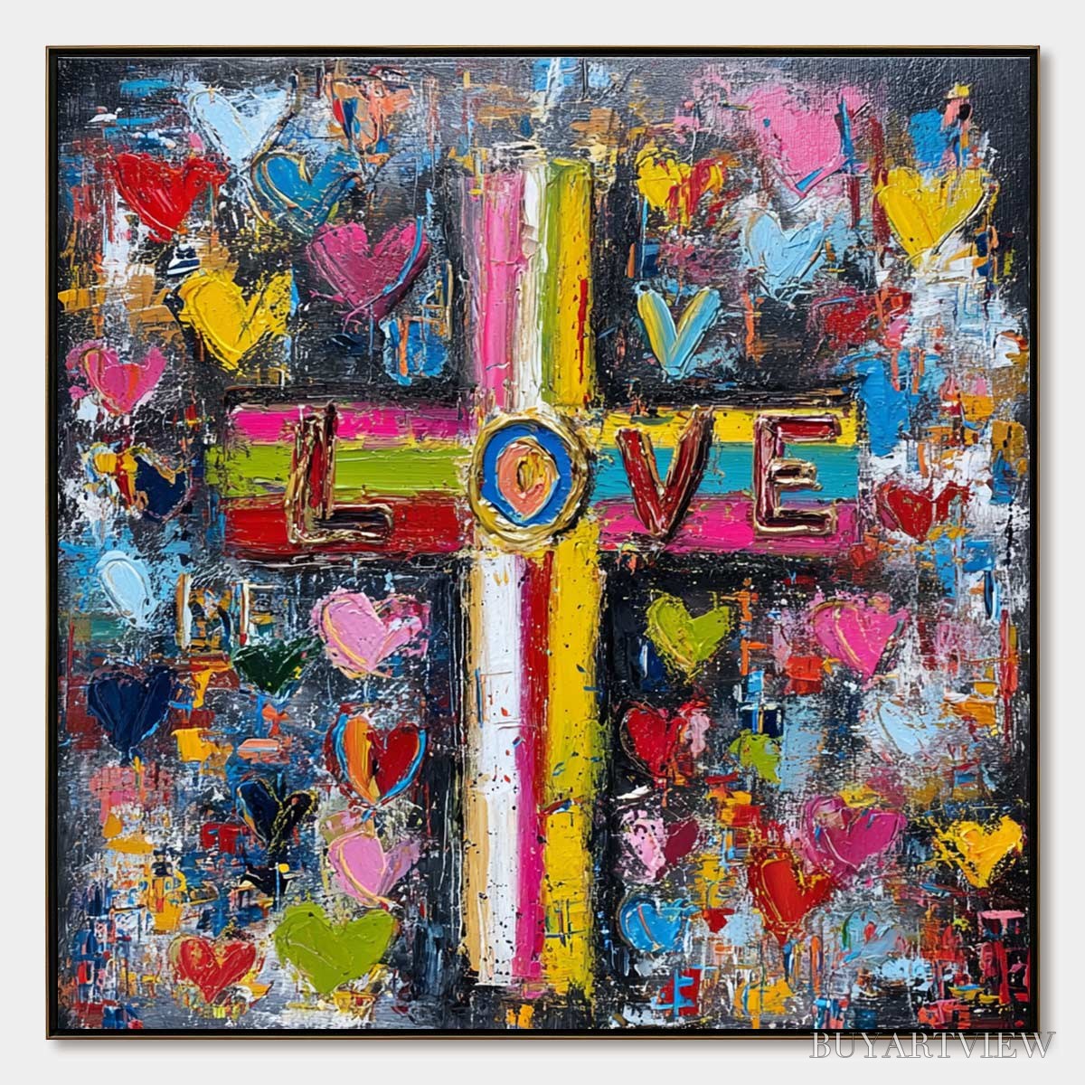 BUYARTVIEW Divine Embrace – Colorful Textured Abstract Painting of Love and Faith - image 1