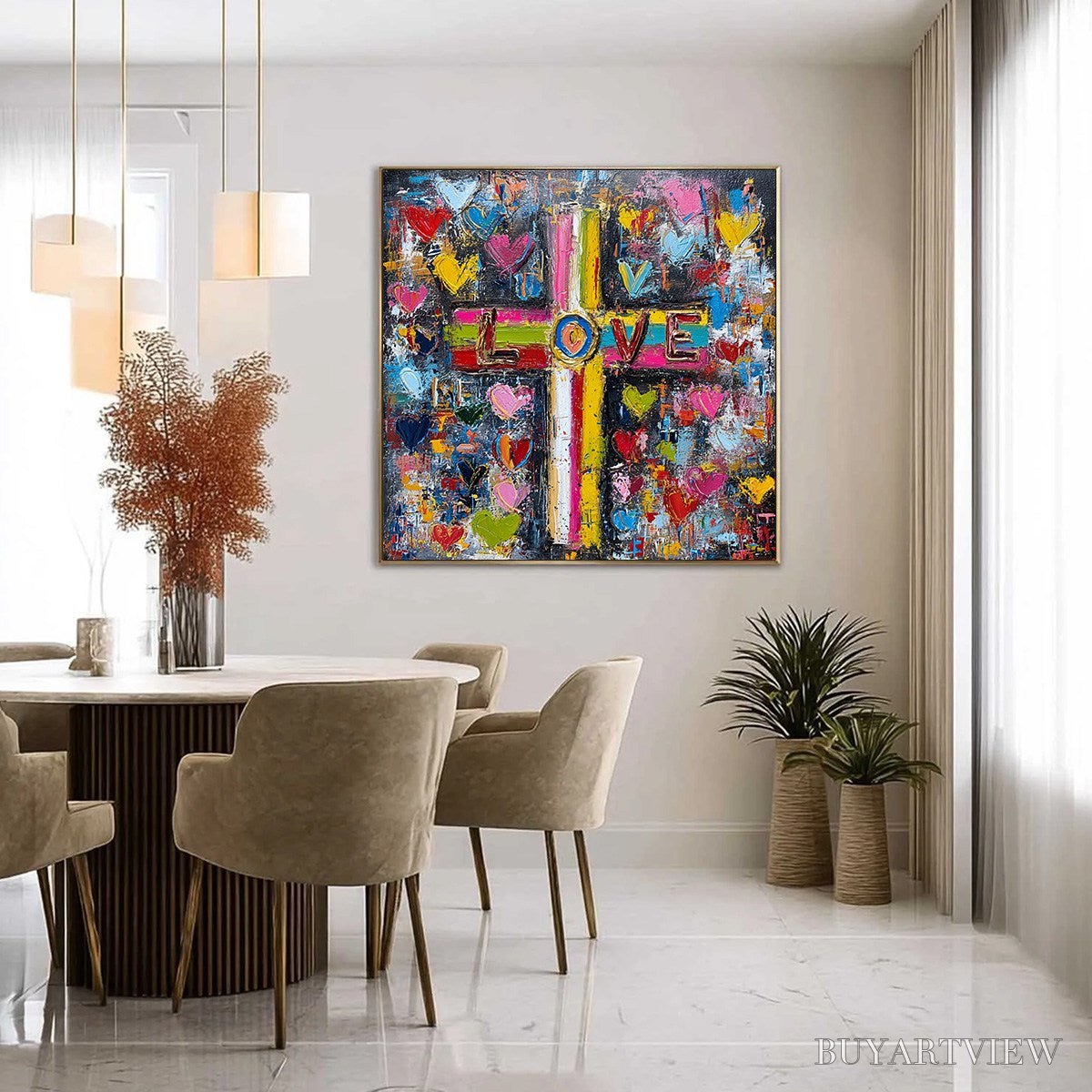 BUYARTVIEW Divine Embrace – Colorful Textured Abstract Painting of Love and Faith - image 4