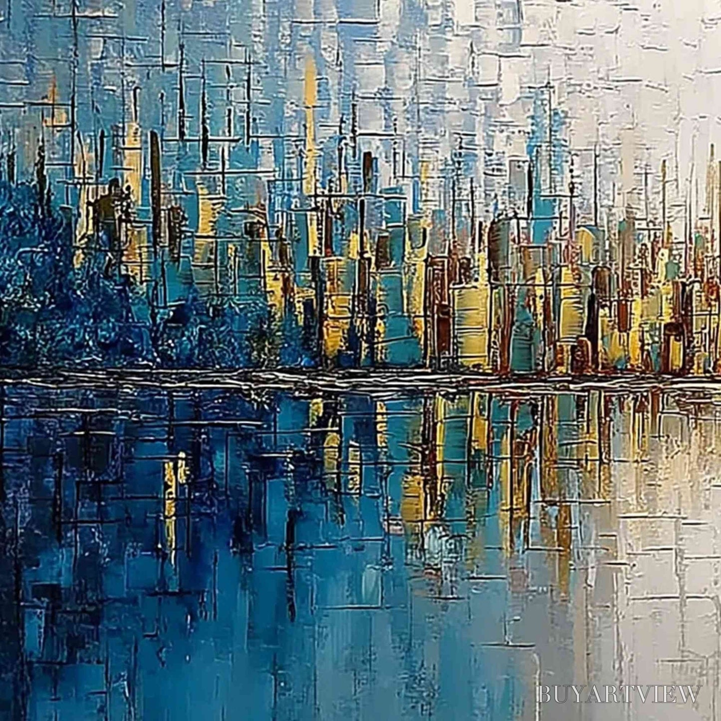BUYARTVIEW Golden Horizon – Textured Abstract Cityscape Reflection Oil Painting - image 3