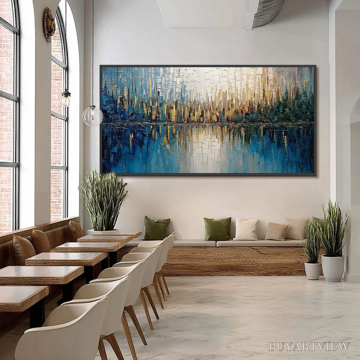 BUYARTVIEW Golden Horizon – Textured Abstract Cityscape Reflection Oil Painting - image 6
