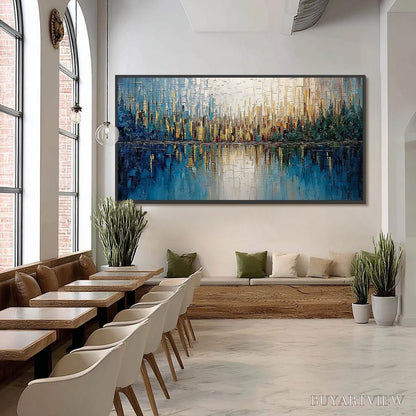 BUYARTVIEW Golden Horizon – Textured Abstract Cityscape Reflection Oil Painting - image 6