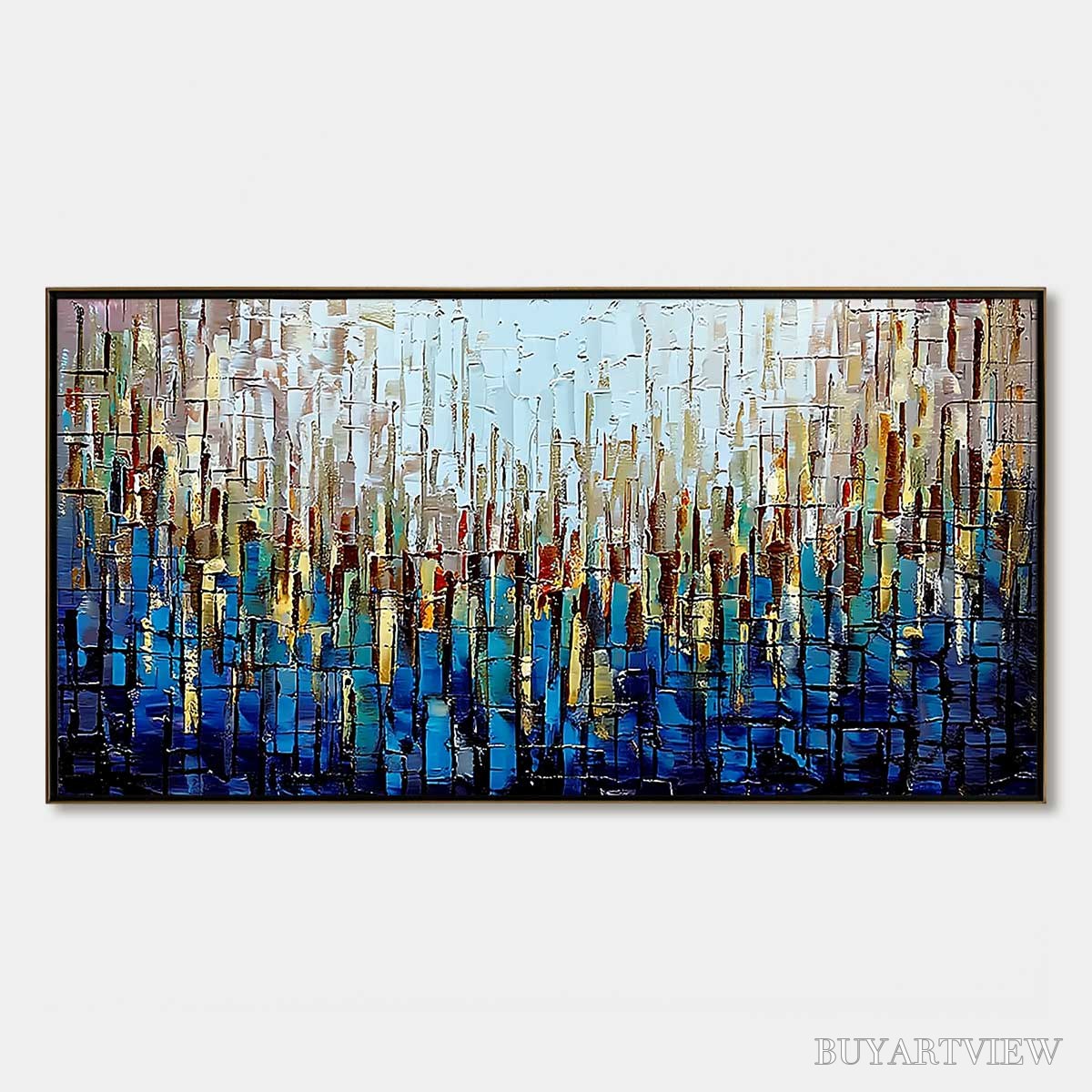 BUYARTVIEW Urban Twilight – Heavily Textured Abstract Cityscape Oil Painting - image 1
