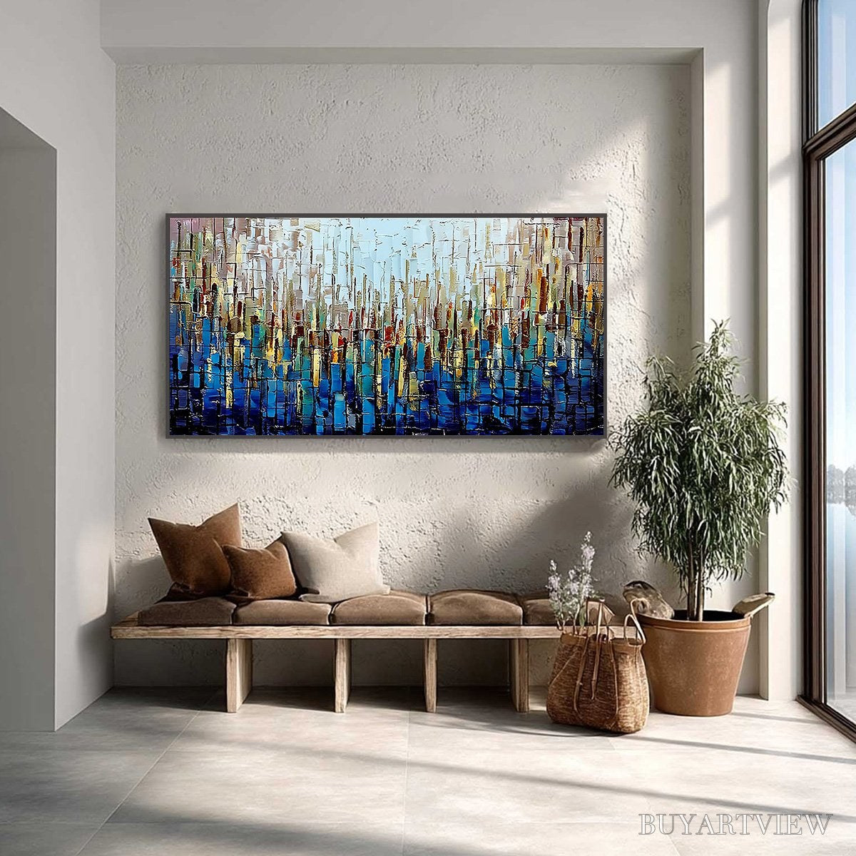 BUYARTVIEW Urban Twilight – Heavily Textured Abstract Cityscape Oil Painting - image 2