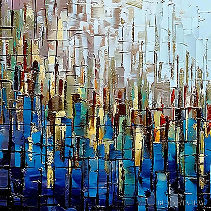BUYARTVIEW Urban Twilight – Heavily Textured Abstract Cityscape Oil Painting - image 3