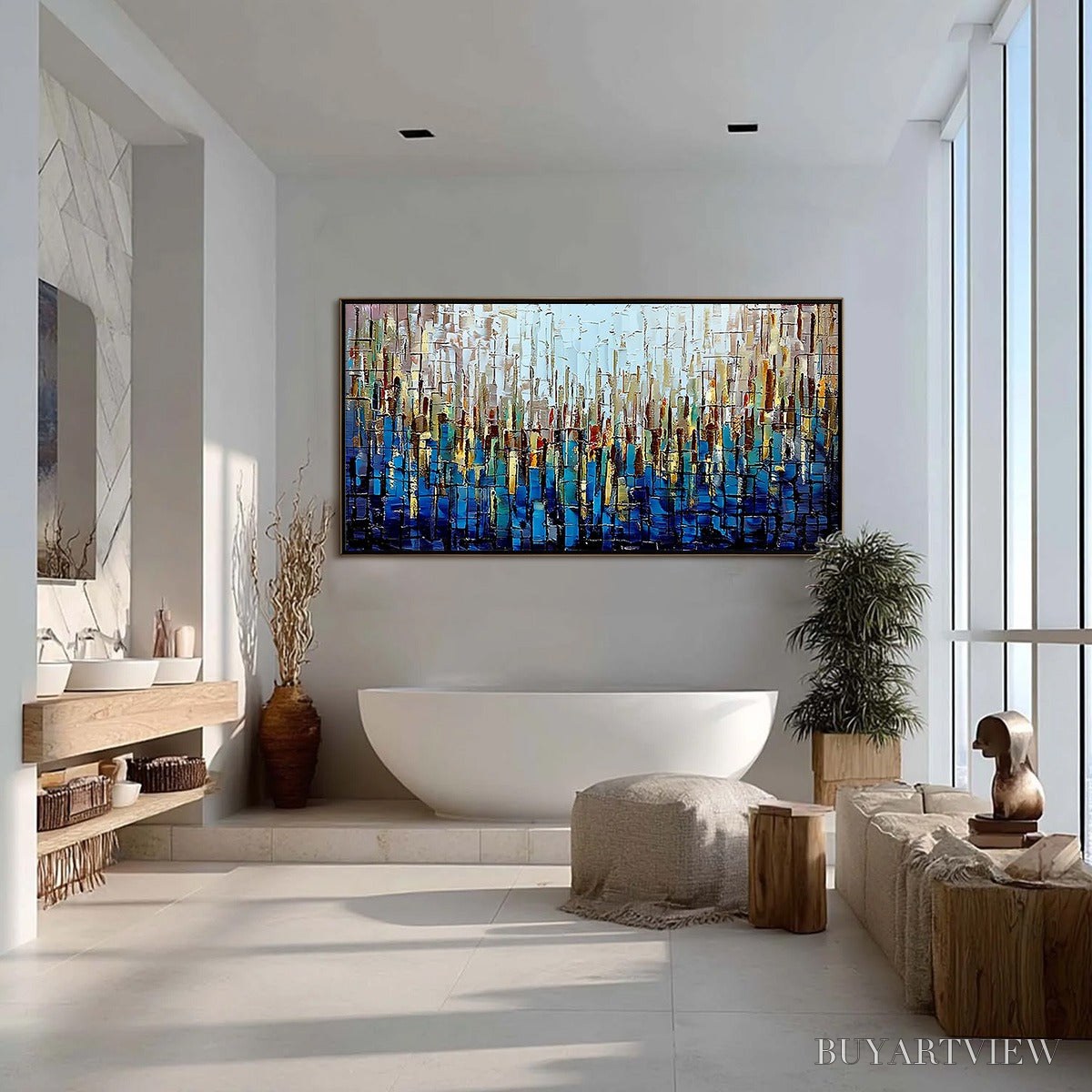 BUYARTVIEW Urban Twilight – Heavily Textured Abstract Cityscape Oil Painting - image 4