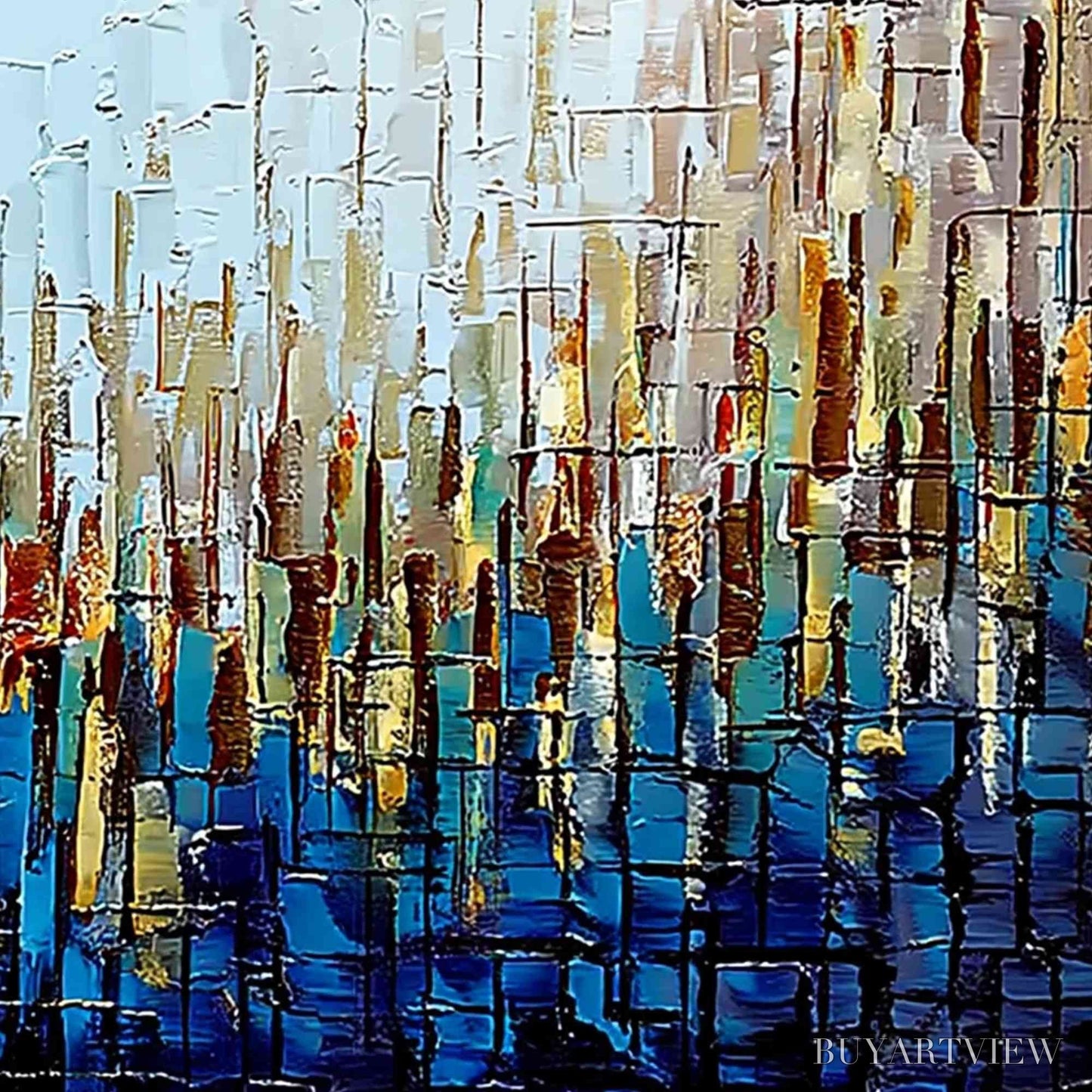 BUYARTVIEW Urban Twilight – Heavily Textured Abstract Cityscape Oil Painting - image 5