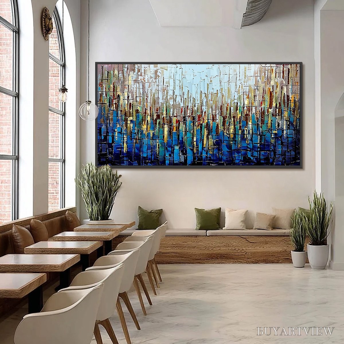 BUYARTVIEW Urban Twilight – Heavily Textured Abstract Cityscape Oil Painting - image 6