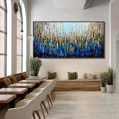 BUYARTVIEW Urban Twilight – Heavily Textured Abstract Cityscape Oil Painting - image 6