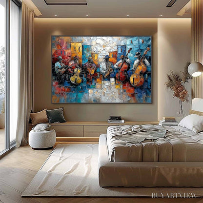 BUYARTVIEW Urban Melody – Textured Impasto Painting of a Jazz Band Street Performance - image 4