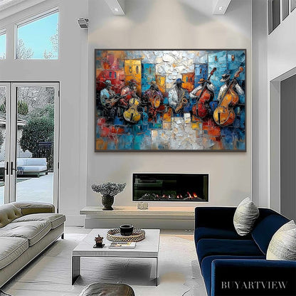 BUYARTVIEW Urban Melody – Textured Impasto Painting of a Jazz Band Street Performance - image 6