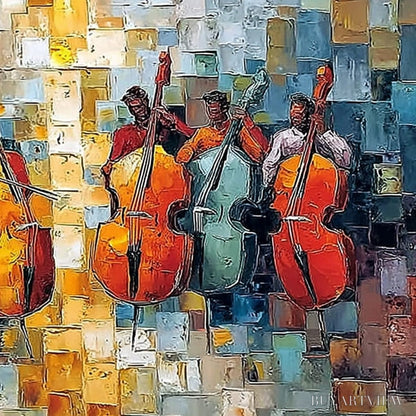 BUYARTVIEW Rhythm in Hue – Textured Palette Knife Painting of a Cello Ensemble - image 5