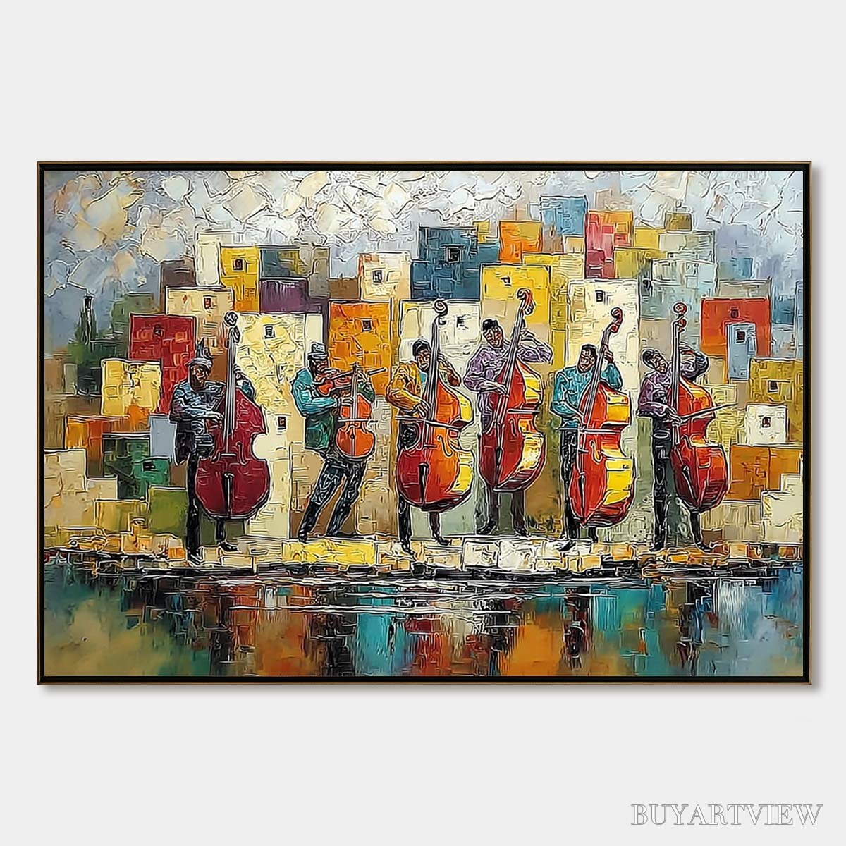 BUYARTVIEW Urban Serenade – Colorful Textured Impasto Painting of Musicians - image 1