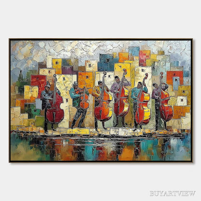 BUYARTVIEW Urban Serenade – Colorful Textured Impasto Painting of Musicians - image 1