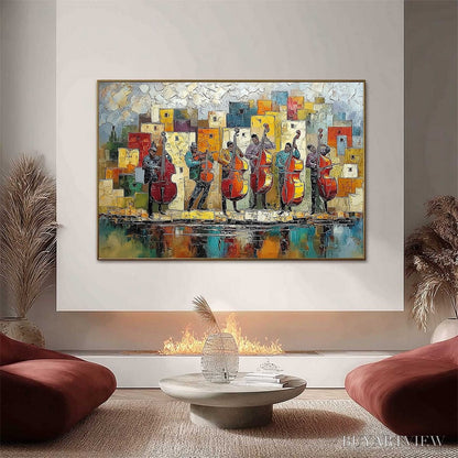 BUYARTVIEW Urban Serenade – Colorful Textured Impasto Painting of Musicians - image 2