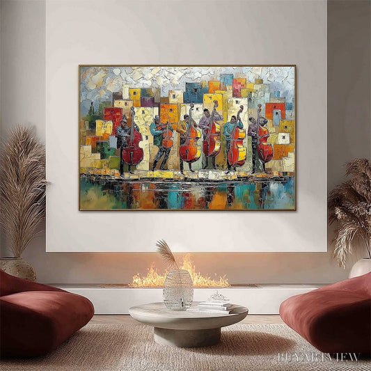 BUYARTVIEW Urban Serenade – Colorful Textured Impasto Painting of Musicians - image 2