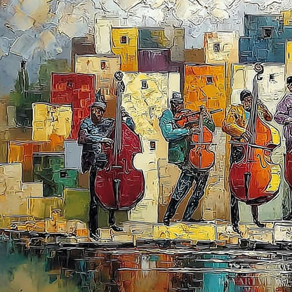 BUYARTVIEW Urban Serenade – Colorful Textured Impasto Painting of Musicians - image 3