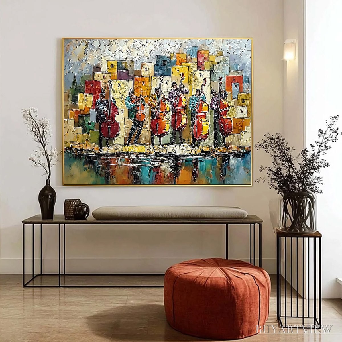 BUYARTVIEW Urban Serenade – Colorful Textured Impasto Painting of Musicians - image 4